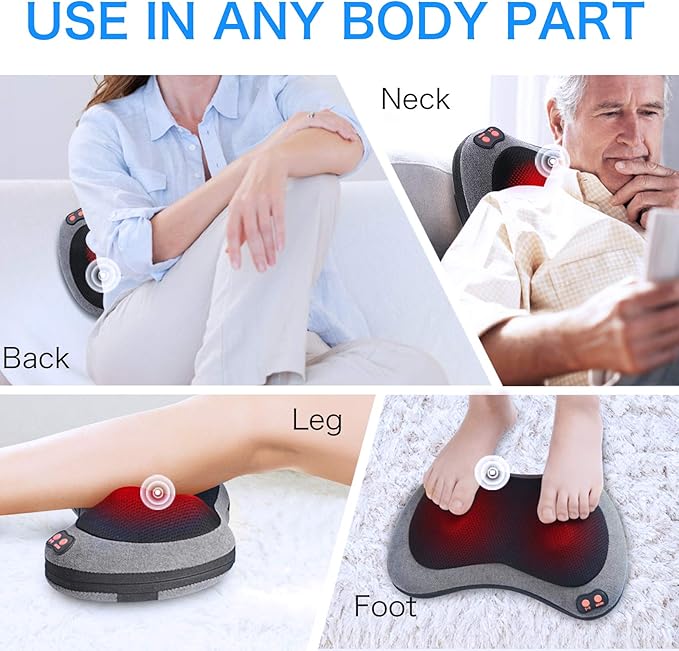Back and Neck Massager with Heat, Deep Tissue Kneading, Electric Massage Pillow for Back, Shoulders, Legs, Foot, Body Muscle Pain Relief, Use at Home, Car, Office