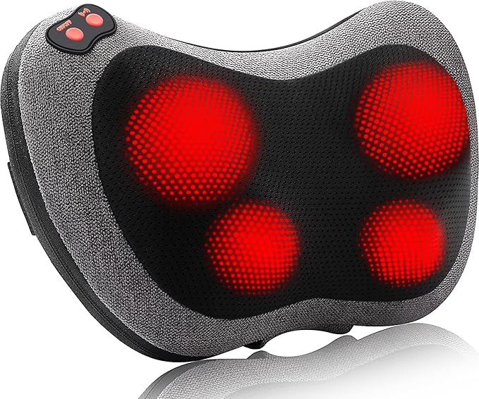 Back and Neck Massager with Heat, Deep Tissue Kneading, Electric Massage Pillow for Back, Shoulders, Legs, Foot, Body Muscle Pain Relief, Use at Home, Car, Office